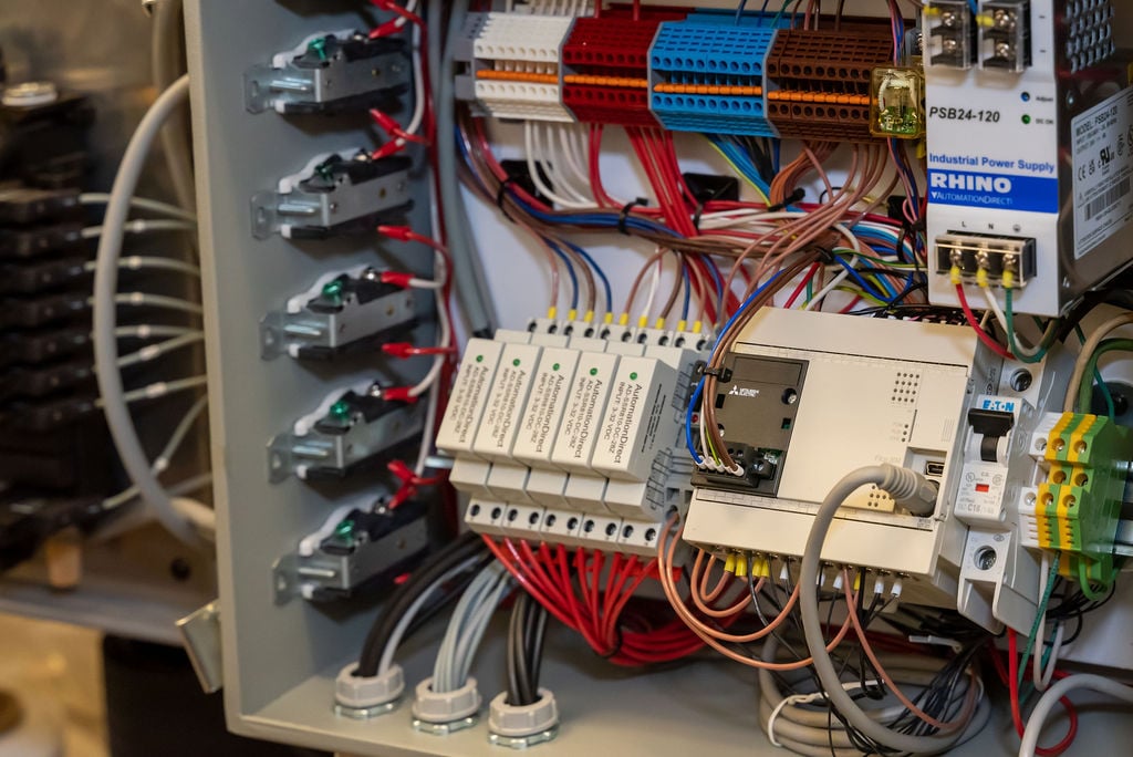 Electrical wiring on one of the Tek Pak Inc. CNC machines