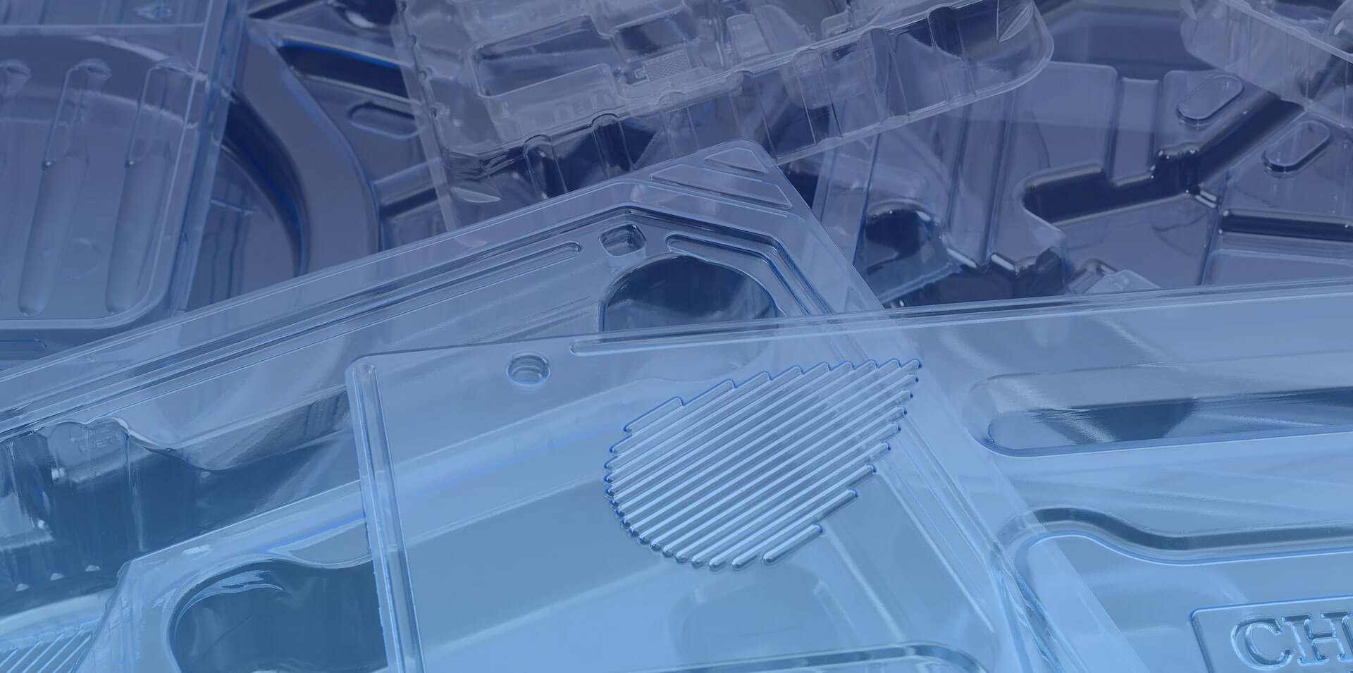 Close up of clear healthcare related products that have been thermoformed