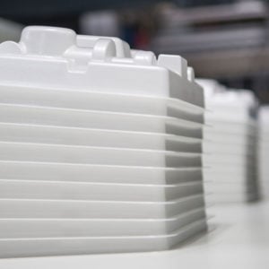 Stacks of white thermoformed plastics